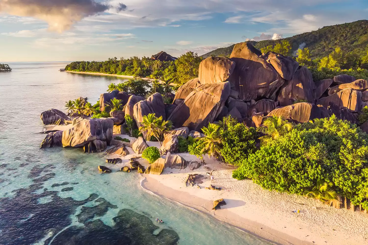 Anse Source d'Argent taken at sunset from a drone