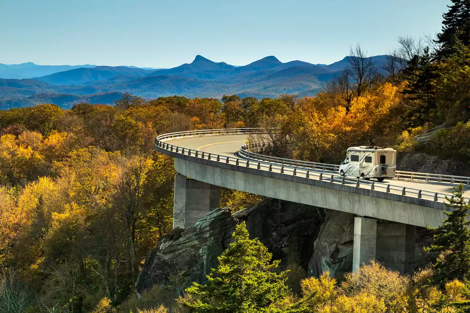 Linn Cove Viaduct panorama on the Blue Ridge parkway in autumn