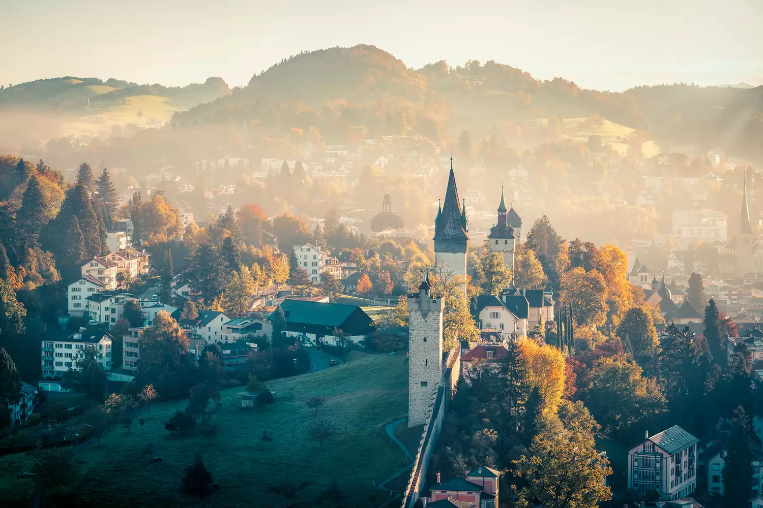 Beautiful dawn in Lucerne city, Switzerland