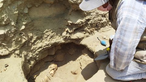 The underground burial site where the mummy was found by researchers near Lima, Peru.