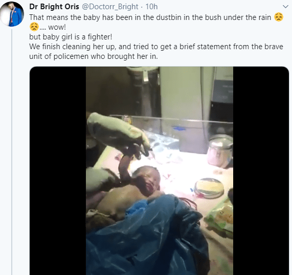 Nigerian doctor recounts how police officers rescued a baby girl dumped inside a dustbin (Photos, Videos)