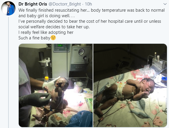 Nigerian doctor recounts how police officers rescued a baby girl dumped inside a dustbin (Photos, Videos)