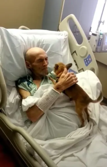 man with dog in hospital